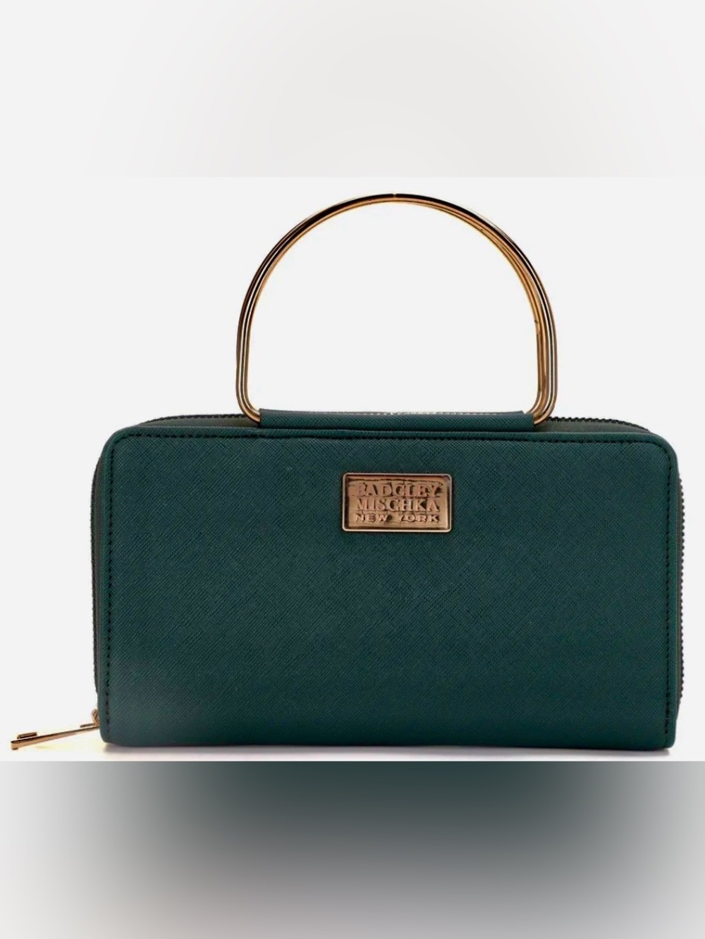 BADGLEY MISCHKA NEW YORK “THE LOUISE” SAFFIANO WALLET WITH METAL HANDLE